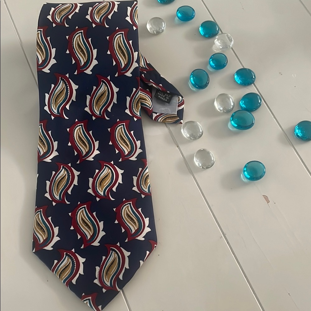 Givenchy Monsieur Tie Paisley Blue, Red yellow Mens All Silk Vintage